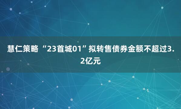 慧仁策略 “23首城01”拟转售债券金额不超过3.2亿元