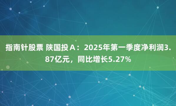 指南针股票 陕国投Ａ：2025年第一季度净利润3.87亿元，同比增长5.27%